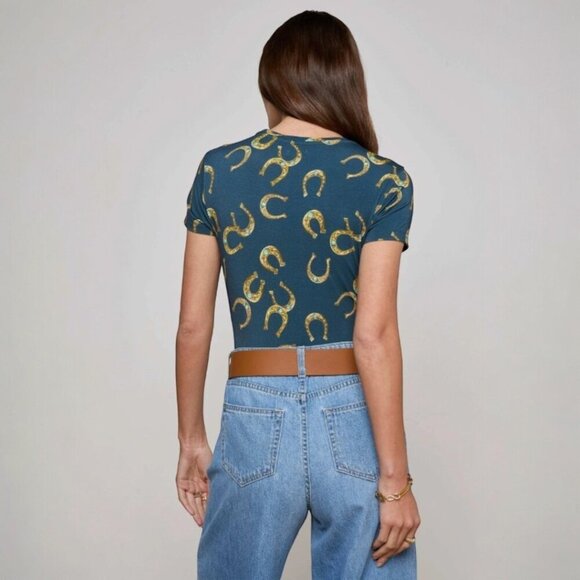 NEW L'AGENCE ressi short sleeve tee in Midnight Multi Horseshoe Size S - Picture 3 of 6